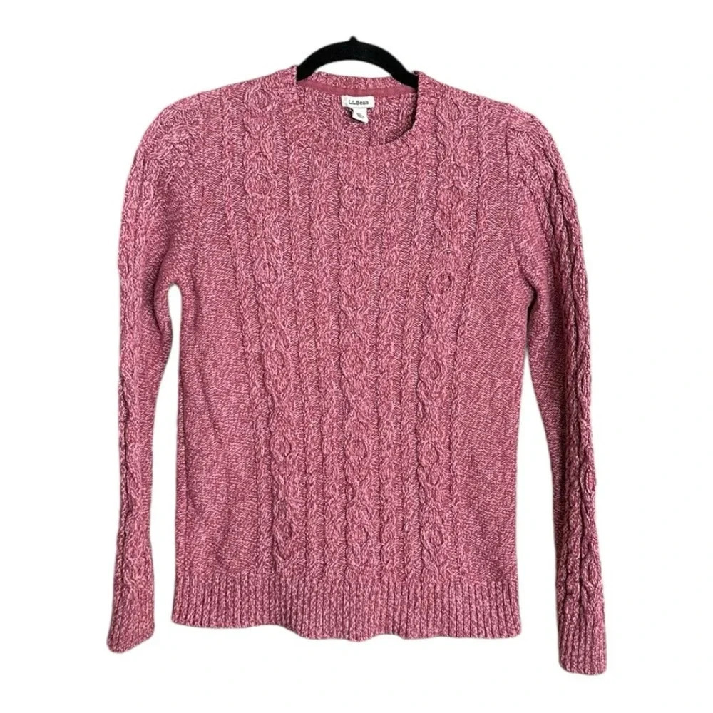 L.L. BEAN Cable Knit Sweater Cotton‎ Pullover Muted Mauve Casual, Size Small